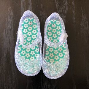 Clear Floral Silver Sparkle Jelly Shoes 6 Toddler